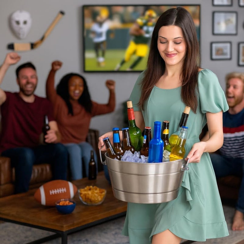 BREKX Stainless Steel Ice Bucket for Parties, Double Wall Insulated Anchored Brushed Drink Tub & Wine Bucket with Double Hinged Handles, Drink Chiller for Parties, 12QT (3 Gallon), 100% Leak Proof - Image 4