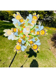 Generic Double Cute Bees Windmill Children's Toys June 1 Festival Gifts Stage Performance Props Shopping Mall Activities Sweep Code-Color:Double Bee-Specifications:Diameter 38+28cm, Height About 75cm  - Image 1