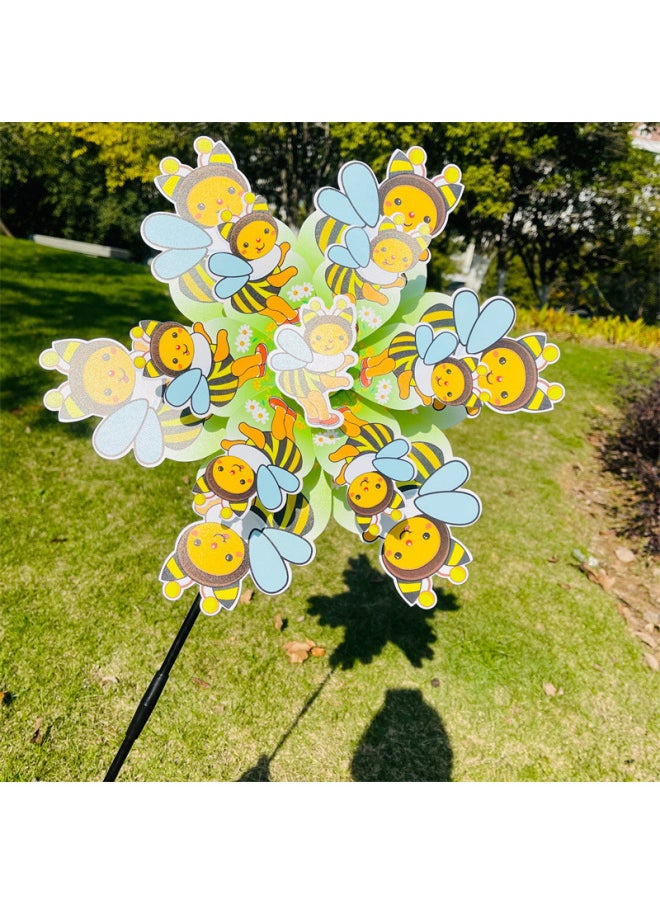 Double Cute Bees Windmill Children's Toys June 1 Festival Gifts Stage Performance Props Shopping Mall Activities Sweep Code-Color:Double Bee-Specifications:Diameter 38+28cm, Height About 75cm  - Image 1
