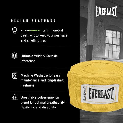 Everlast Boxing Handwraps, Machine Washable Speedbag Training and Martial Arts Hand Wrap, Gold - Image 3