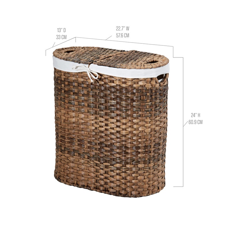 Seville Classics Premium Handwoven Portable Laundry Bin Basket with Carrying Handles, Household Storage for Clothes, Linens, Sheets, Mocha Brown, Oval Hamper - Image 4