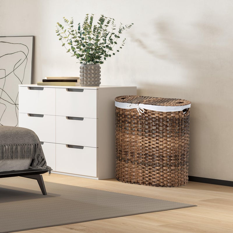 Seville Classics Premium Handwoven Portable Laundry Bin Basket with Carrying Handles, Household Storage for Clothes, Linens, Sheets, Mocha Brown, Oval Hamper - Image 3