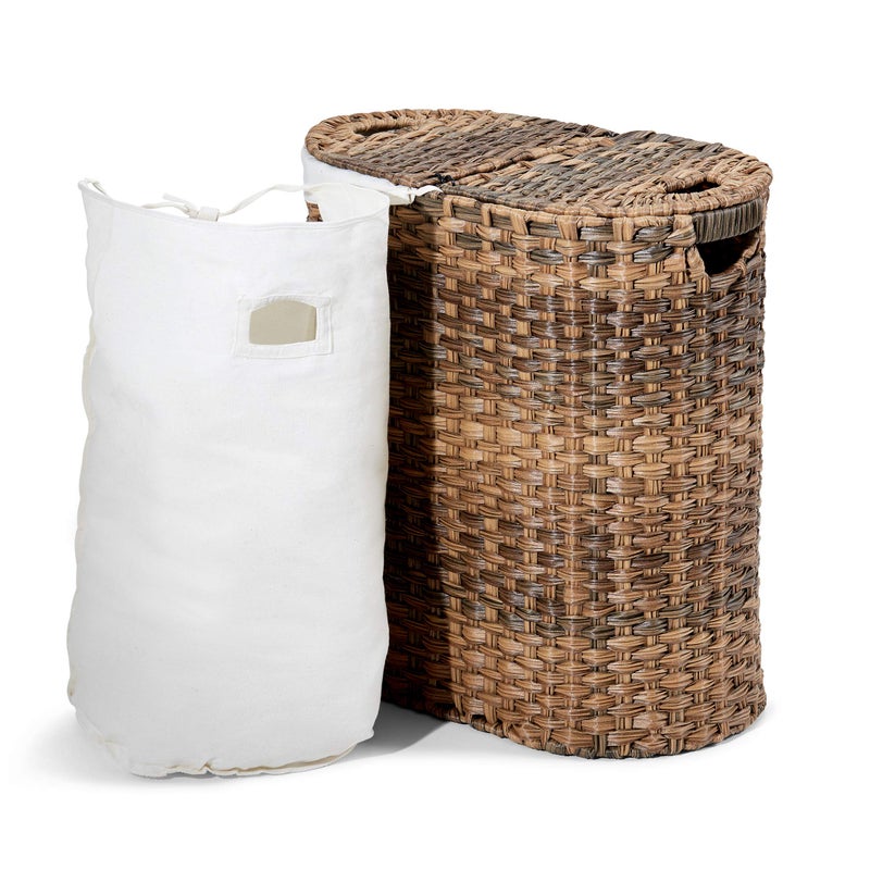 Seville Classics Premium Handwoven Portable Laundry Bin Basket with Carrying Handles, Household Storage for Clothes, Linens, Sheets, Mocha Brown, Oval Hamper - Image 5