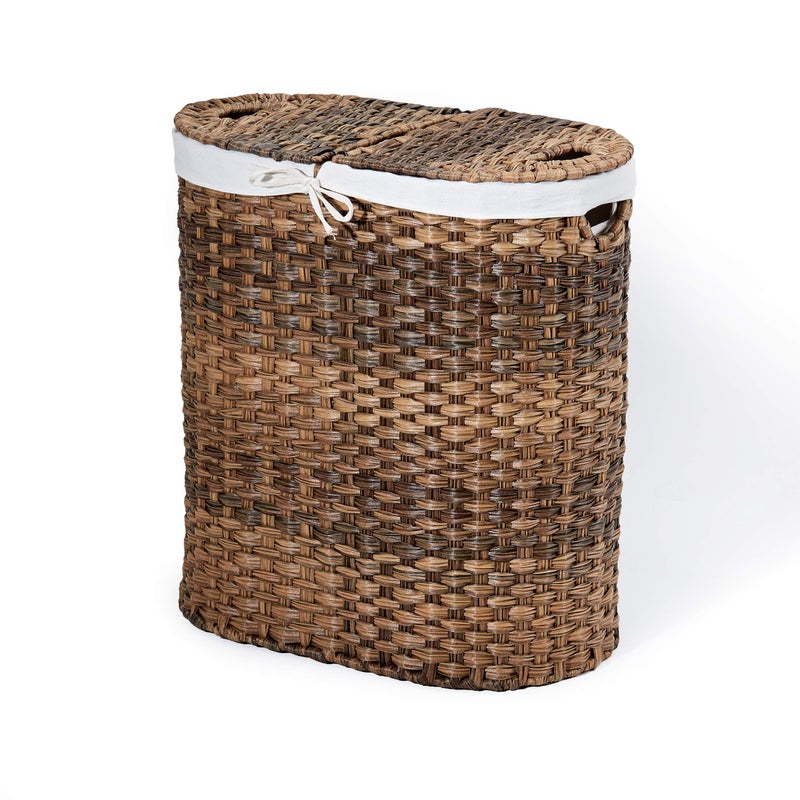 Seville Classics Premium Handwoven Portable Laundry Bin Basket with Carrying Handles, Household Storage for Clothes, Linens, Sheets, Mocha Brown, Oval Hamper - Image 1