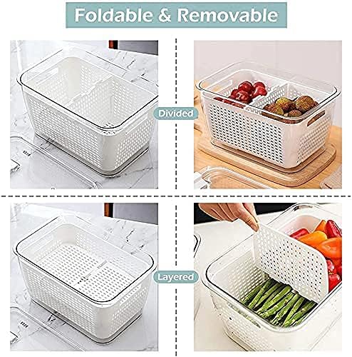 VAEGI VAEGI Fridge Food Saver 17Litres Fridge Storage box Refrigerator Fresh Vegetable Fruit Meat Container Removable Drain Basket Storage Containers Lid Kitchen Tools Organizer 17Lpack of 1 - Image 4
