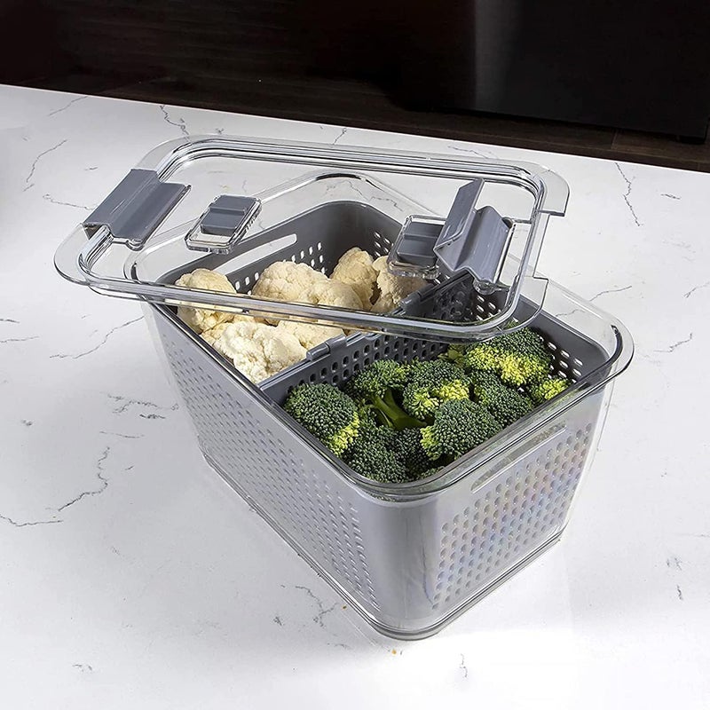 VAEGI VAEGI Fridge Food Saver 17Litres Fridge Storage box Refrigerator Fresh Vegetable Fruit Meat Container Removable Drain Basket Storage Containers Lid Kitchen Tools Organizer 17Lpack of 1 - Image 1