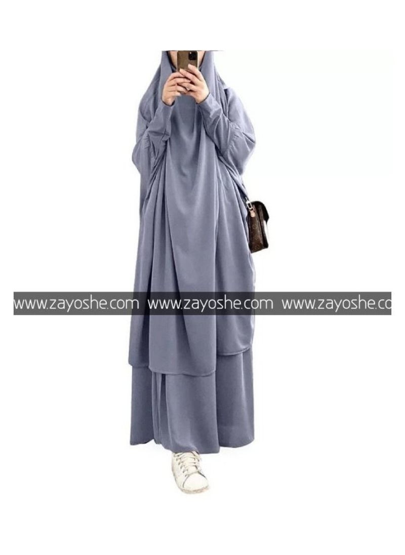 ZAYOSHE جلباب زيوشة – خمار مع تنورة – رمادي – قطعتين 