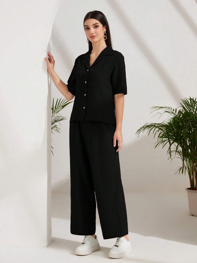 TOPLOT Women's Co-ord Set | Short Sleeve Top & Bottom | Stylish Matching Set | Comfortable Fit Wear | Trendy Look Styling | Easy Movement | Perfect for Casual (5232_M_Black) - Image 2