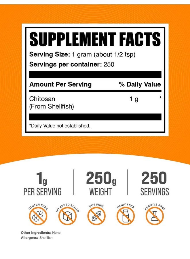 BulkSupplements.com Chitosan Powder - Chitosan 1000mg Supplements - Food Grade & Gluten Free, 1g per Serving, 250g (8.8 oz) (Pack of 1) - Image 2