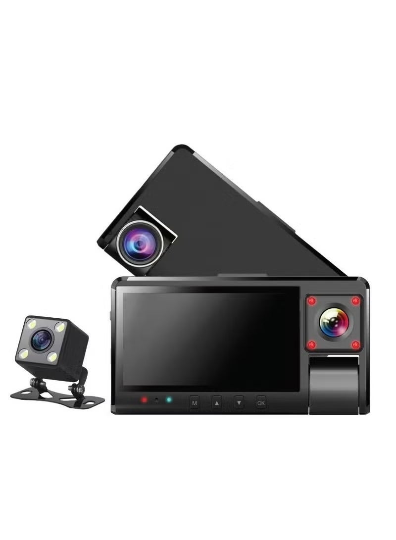 Denx 3-Camera Dash Cam – Front, Rear & Internal Recording with 3-Inch Screen, High-Definition Video, Night Vision, Loop Recording, and Parking Monitoring for Full Vehicle Coverage - Image 1