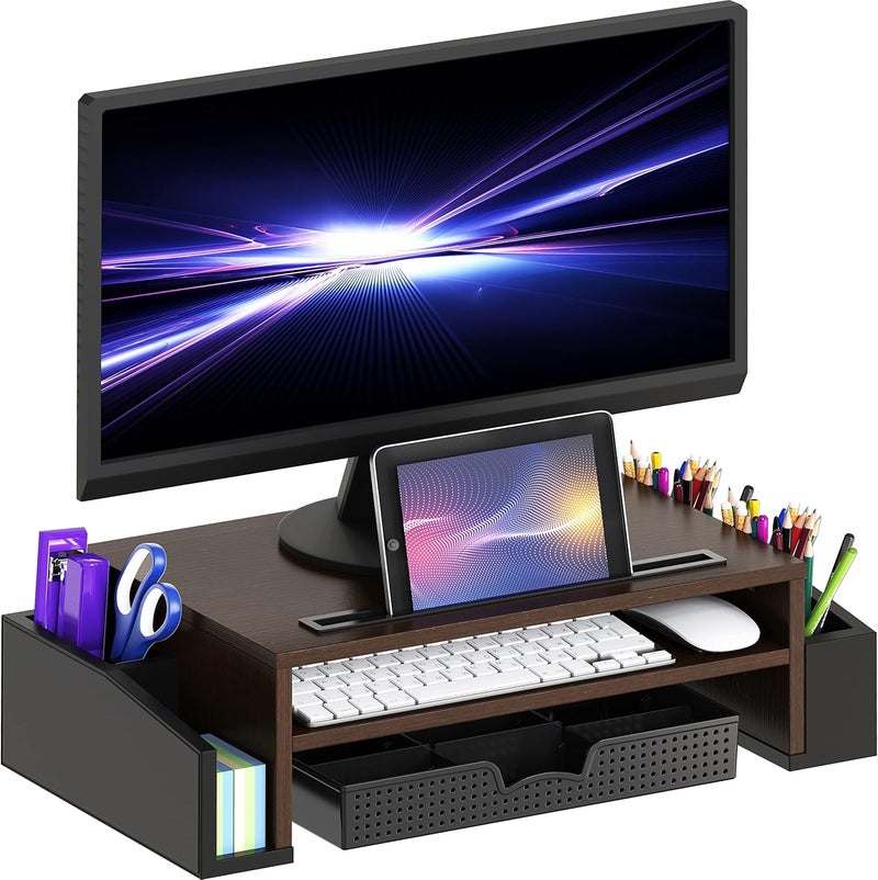 Simple Houseware Desk Monitor Stand Riser with Adjustable Organizer tray, Espresso - Image 1