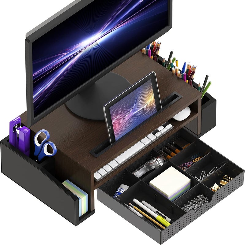 Simple Houseware Desk Monitor Stand Riser with Adjustable Organizer tray, Espresso - Image 2
