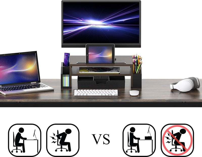 Simple Houseware Desk Monitor Stand Riser with Adjustable Organizer tray, Espresso - Image 3