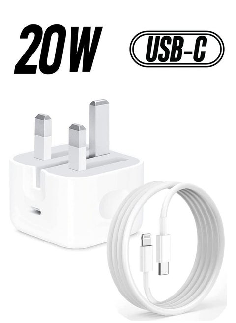 iPhone 20W Fast Charger | USB C Wall Fast Charger with USB C to Lightning Cable Compatible with iPhone 14/14 Pro/14 Pro Max/13/12/SE2020/11/XR/XS Max/X/iPad