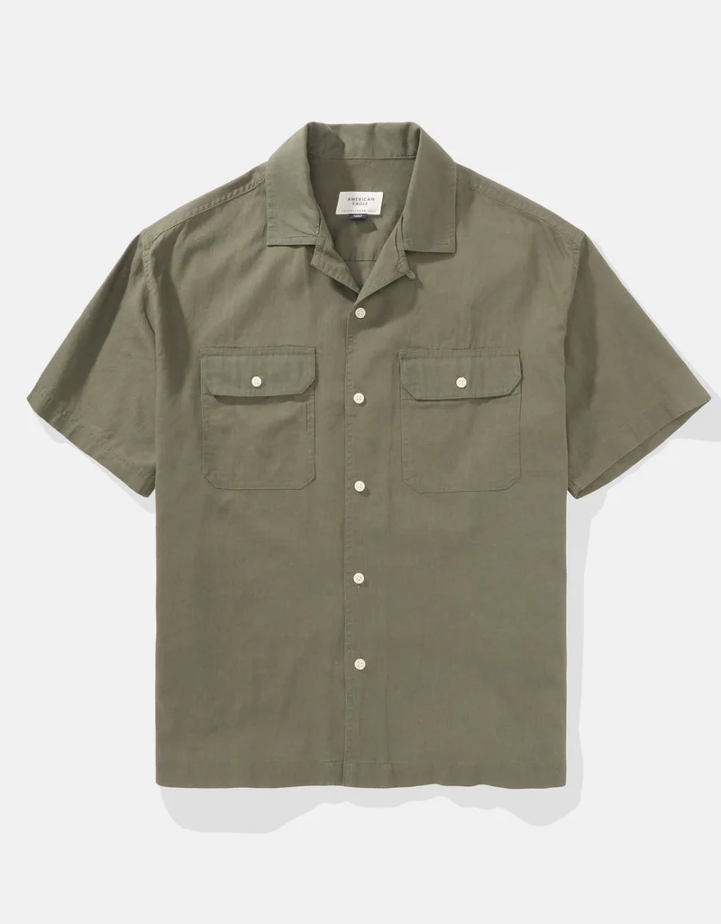 امريكان ايجل Linen-Blend Button-Up Poolside Shirt
