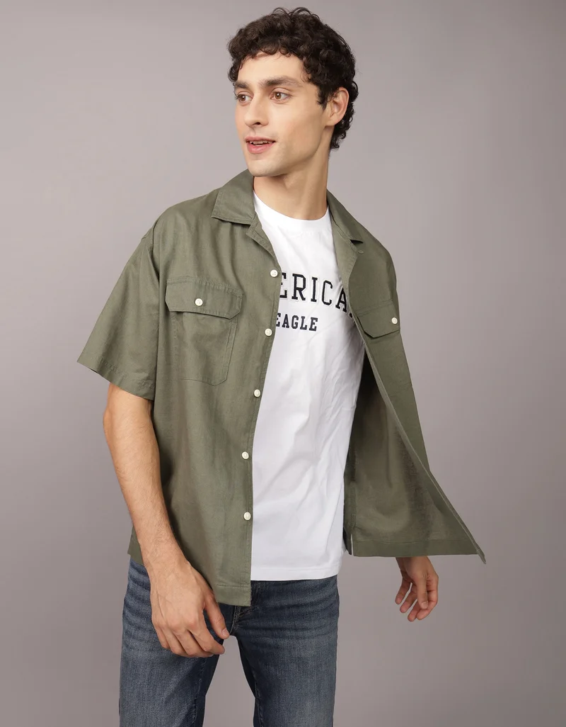 امريكان ايجل Linen-Blend Button-Up Poolside Shirt