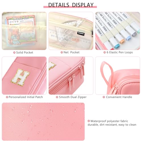 Nuozme Large Pencil Case,Big Capacity Pencil Pouch,Personalized Initial Pencil Bag with smooth zipper,Multiple Pockets,Cute Aesthetic Stationery Pen Case Bag for Teen Girls College (Blue, L) - Image 4