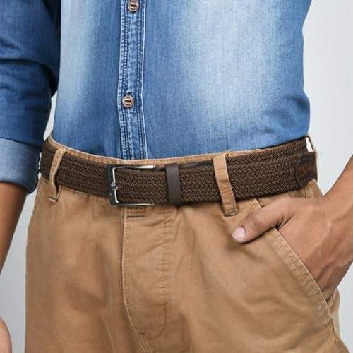 MaheTri Braided Canvas Stretchable Leather Belt, Premium Woven fabric Adjustable & Hole Free Belt for Men & Women (Black, Brown, Cream Black, Cream Brown) (Brown, 42"-44" Waist Adjustable) - Image 2