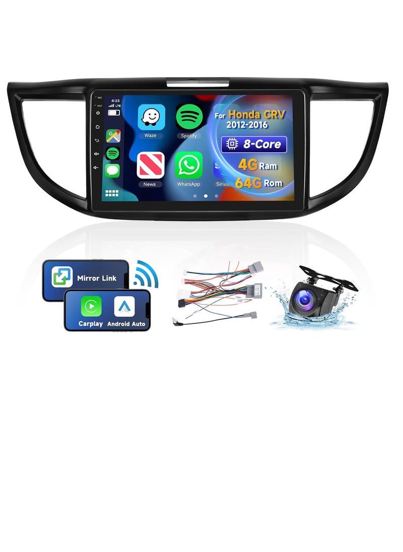 Generic - [8 CORE 4G+64G] for Honda CRV 2012-2016 Car Radio with Wireless Carplay/Android Auto, 9 Inch Android 13 IPS Touch Screen Car Stereo, Bluetooth, GPS Navi, WiFi, SWC, DSP + Backup Camera - Image 1