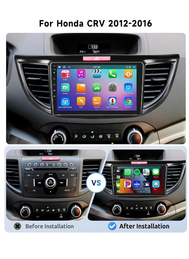 Generic - [8 CORE 4G+64G] for Honda CRV 2012-2016 Car Radio with Wireless Carplay/Android Auto, 9 Inch Android 13 IPS Touch Screen Car Stereo, Bluetooth, GPS Navi, WiFi, SWC, DSP + Backup Camera - Image 1