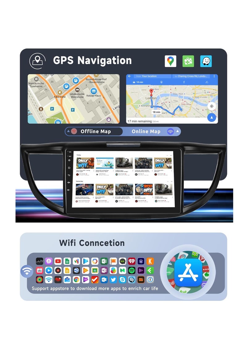 Generic - [8 CORE 4G+64G] for Honda CRV 2012-2016 Car Radio with Wireless Carplay/Android Auto, 9 Inch Android 13 IPS Touch Screen Car Stereo, Bluetooth, GPS Navi, WiFi, SWC, DSP + Backup Camera - Image 1