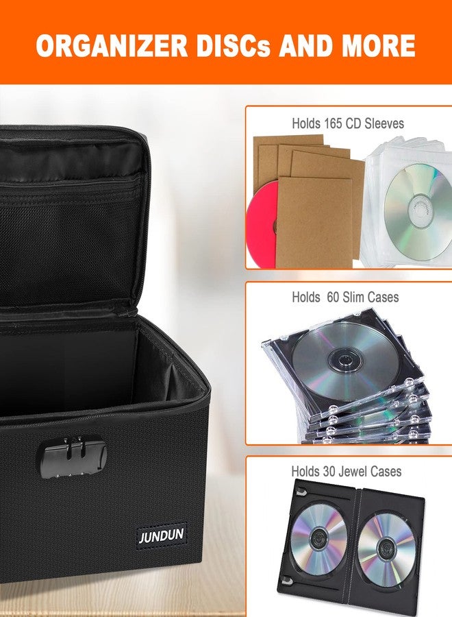 JUNDUN Collapsible CD Storage Box, Water-Resistant & Fireproof, Holds up to 165 Discs | 30 Full Jewel Cases | 60 Slim Cases, Durable CD Holder with Lid - Black - Image 3