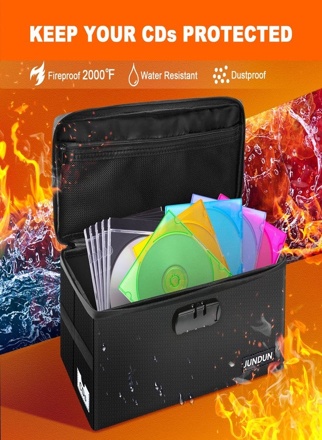 JUNDUN Collapsible CD Storage Box, Water-Resistant & Fireproof, Holds up to 165 Discs | 30 Full Jewel Cases | 60 Slim Cases, Durable CD Holder with Lid - Black - Image 2