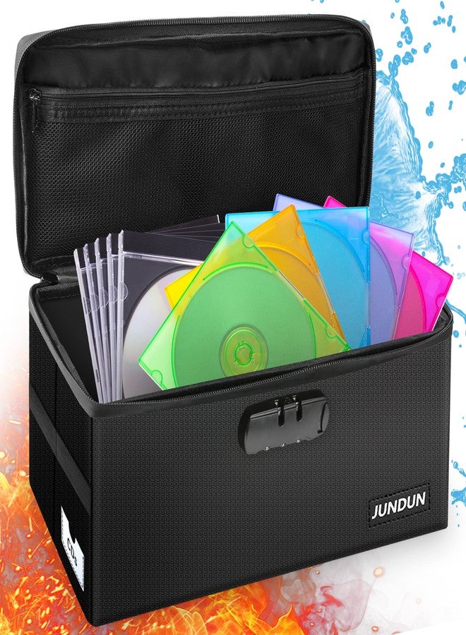 JUNDUN Collapsible CD Storage Box, Water-Resistant & Fireproof, Holds up to 165 Discs | 30 Full Jewel Cases | 60 Slim Cases, Durable CD Holder with Lid - Black - Image 1