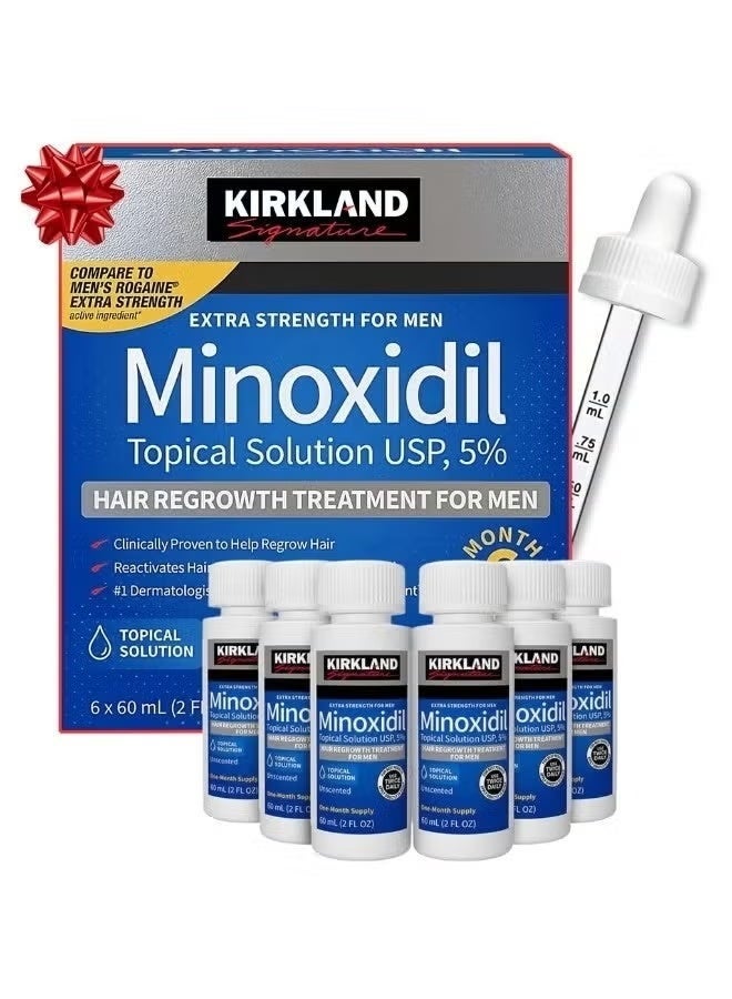 كيركلاند 6 زجاجات من 60 مل فوق - قوية 5٪ Minoxidil شعر إعادة نمو مجموعة العلاج: المتاعب - نمو الشعر الحر، الخيار الفعال من حيث التكلفة - Image 1