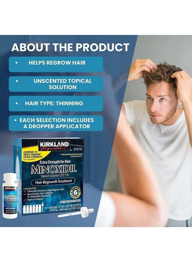 Kirkland 6 Bottles of 60ml Ultra - Strong 5% Minoxidil Hair Regrowth Treatment Set: Hassle - Free Hair Growth, Cost - effective Choice - Image 3