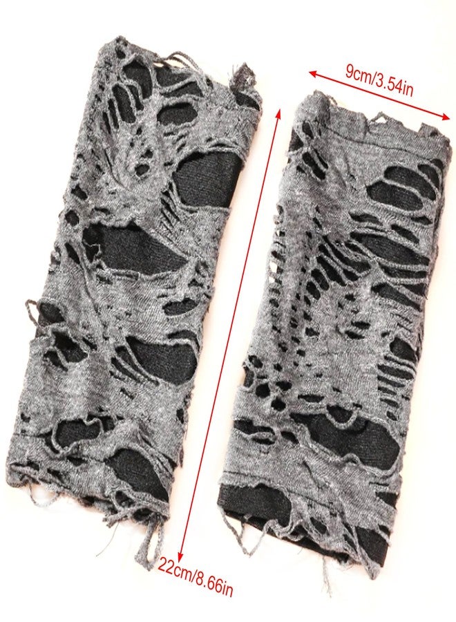 BLUPLE Women's Punk Fingerless Glove Arm Warmers Broken Slit Ripped Gothic Gloves for Halloween Costume Party 1 Pair - Image 4