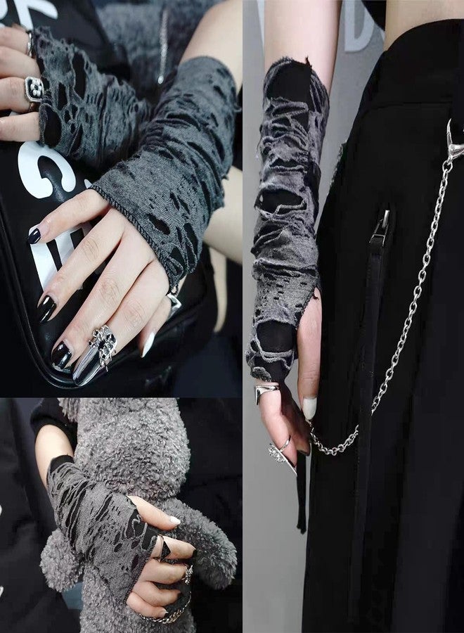 BLUPLE Women's Punk Fingerless Glove Arm Warmers Broken Slit Ripped Gothic Gloves for Halloween Costume Party 1 Pair - Image 2