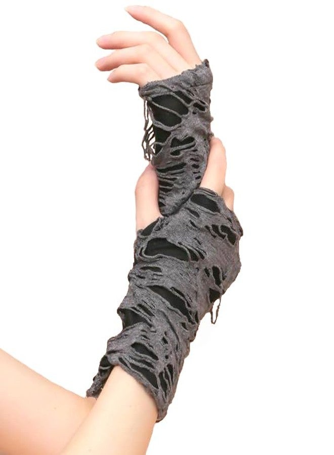 BLUPLE Women's Punk Fingerless Glove Arm Warmers Broken Slit Ripped Gothic Gloves for Halloween Costume Party 1 Pair - Image 1