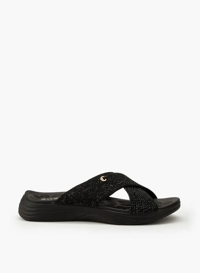 لو كونفورت Women Shimmering Accent Slip-On Sandals