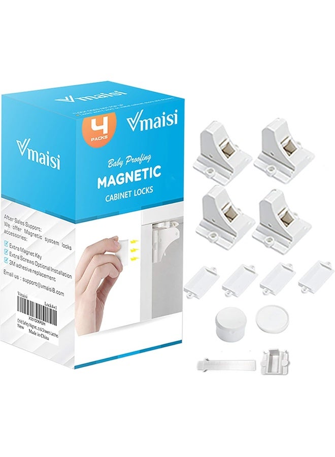 vmaisi Child Safety Magnetic Cabinet Locks - 4 Pack Adhesive Baby Proofing Cabinets & Drawers Latches - Image 1