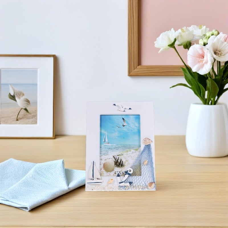 Veemoon Vintage Coastal Photo Frame Set 2pcs, Blue Mediterranean Style Wood Beach Picture Frames, Rustic Tabletop Display for Home, Wedding, Holiday Décor - Image 5