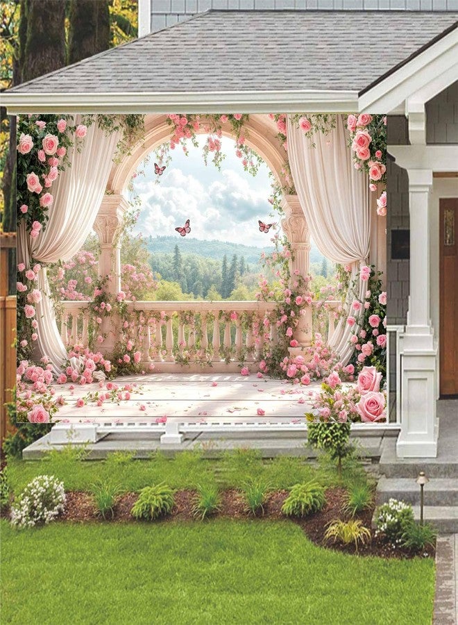 Drgilau 10X8ft Pink Floral Photography Backdrop, Retro Flowers Photography Backdrop Dreamlike Wedding Portrait Photo Background Wedding Birthday Party Background Banner Decor, Pink-1 - Image 4