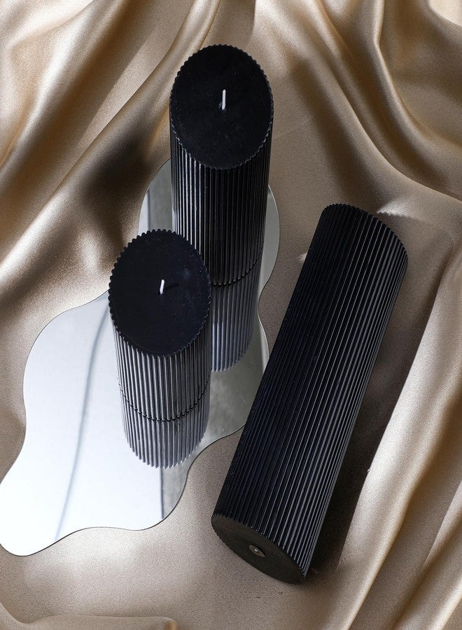 Conelist Ribbed Pillar Candles Set of 3, Width 3" High 4" 6" 8" Large Soy Wax Scented Pillar Candles Aesthetic Candles Ribbed Candles Modern Home Decor for Bathroom Living Room (Black) - Image 3
