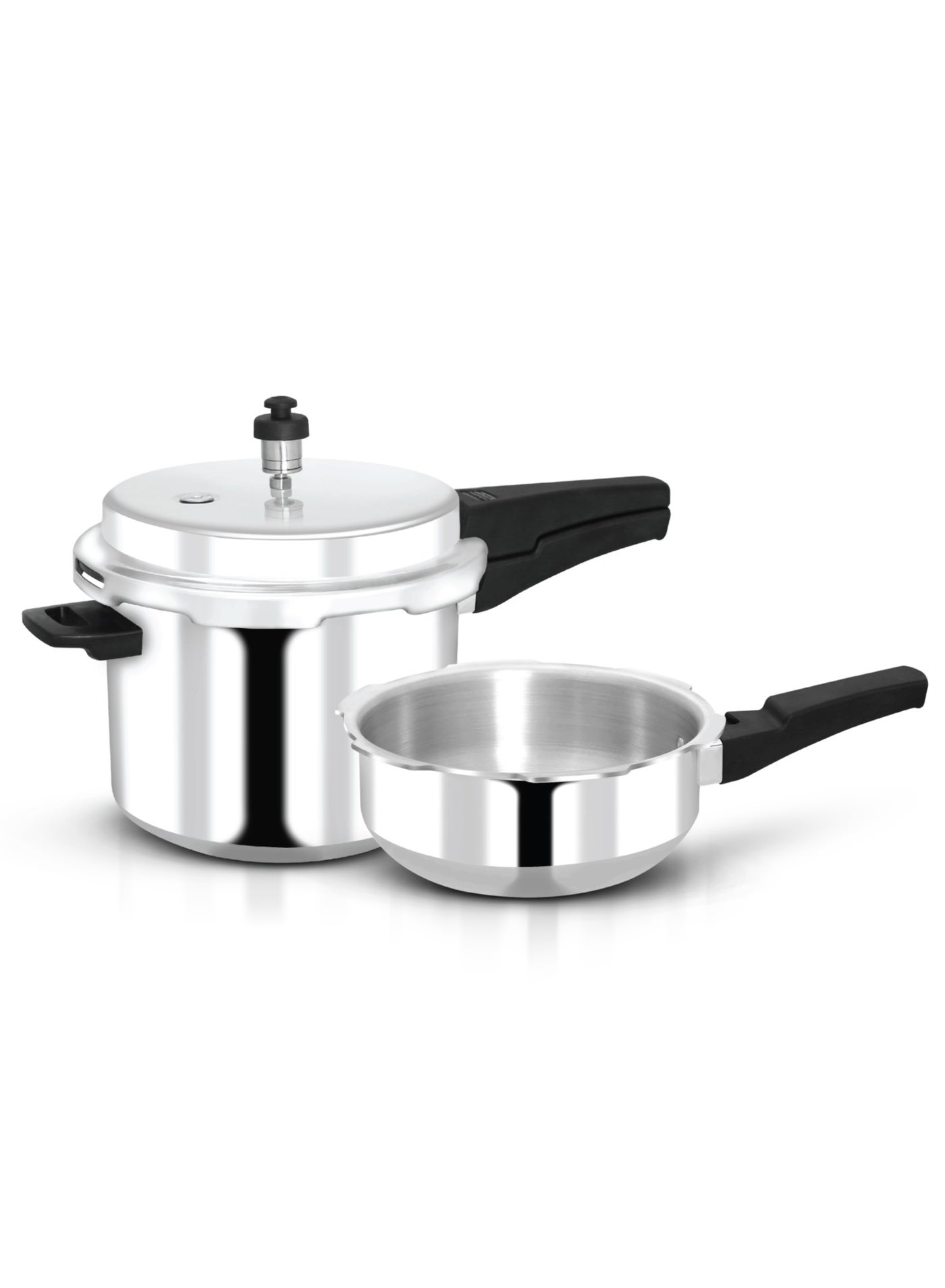 5Liters Olsenmark Aluminum Pressure Cooker Combo OMPC2460, 5 Liters, Induction Base, Equipped with Multiple Safety Feature and Lid, Durable Construction with Firm and Comfortable Handles Silver