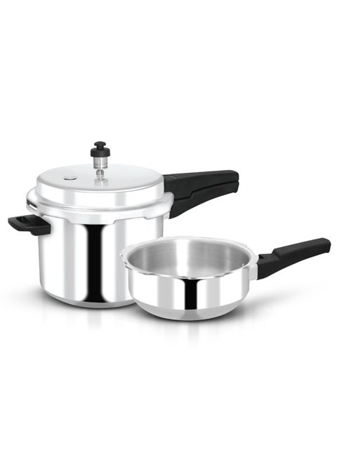 5Liters Olsenmark Aluminum Pressure Cooker Combo OMPC2460, 5 Liters, Induction Base, Equipped with Multiple Safety Feature and Lid, Durable Construction with Firm and Comfortable Handles Silver