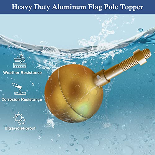 NQ Flag Pole Ball Topper Ornament - Flagpole Top Replacement, Gold Aluminum Anodized Finish - 1/2"-13UNC Threading Fit Most USA Flag Pole,Truck & Solar Light (3", Gold) - Image 4