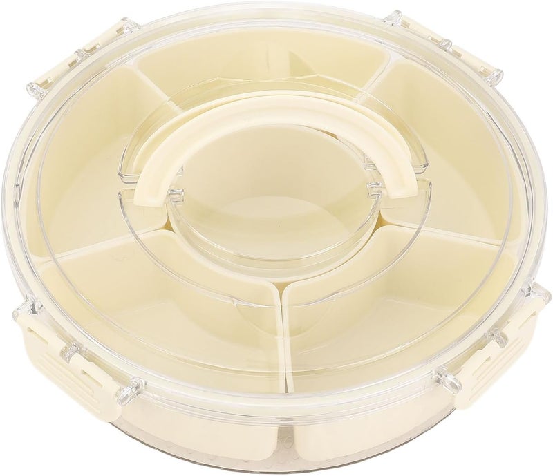 Sorandy 360 Rotating Divider Tray, 6 Compartments Sealed Snack Tray, Transparent Lid with Sturdy Side Clips, Ideal for Road Trips, Picnics & Movie Nights (L) - Image 2