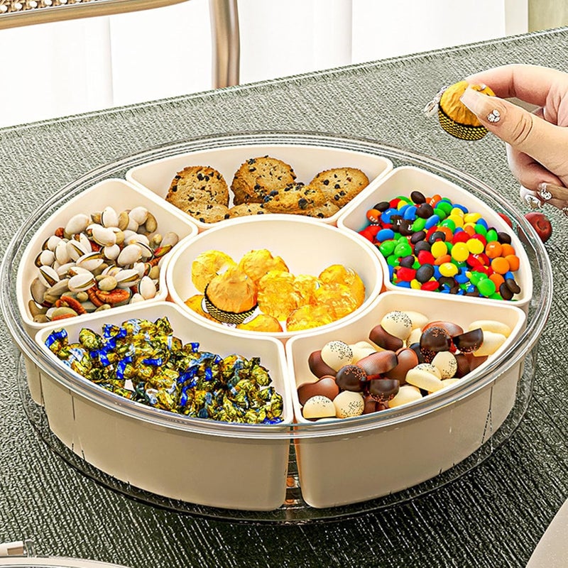 Sorandy 360 Rotating Divider Tray, 6 Compartments Sealed Snack Tray, Transparent Lid with Sturdy Side Clips, Ideal for Road Trips, Picnics & Movie Nights (L) - Image 3