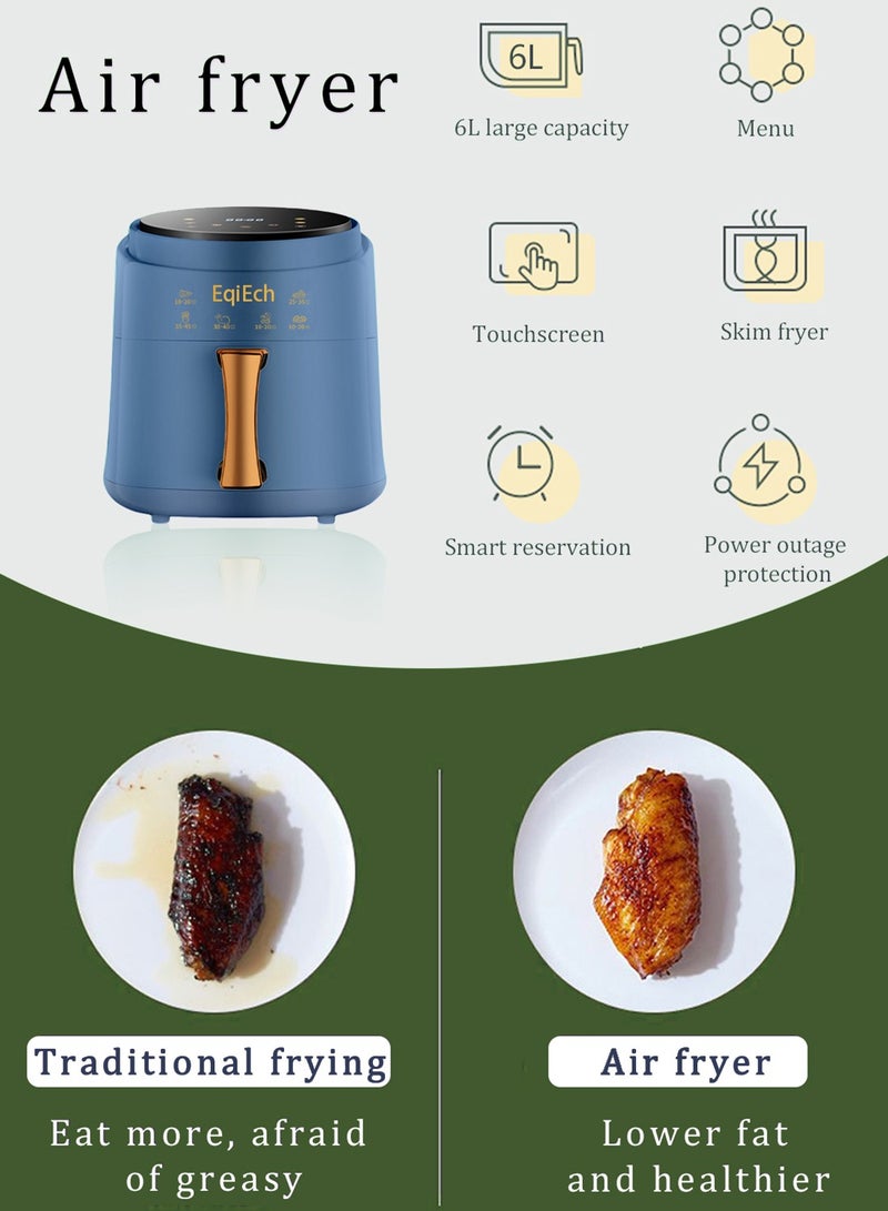 EqiEch Air Fryer 6 Liter 1500 W ,Digital Touch Panel LCD Display Smart Air Fryer with 4 Presets Timer Automatic Power-Off Function and Non-Stick Dishwasher-Safe Parts, Blue - Image 2