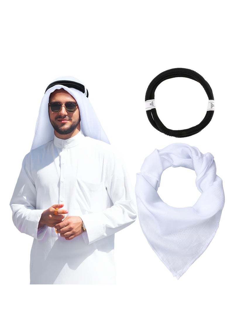 Lee Yon Men Headscarf with Aqel Rope, Arab Keffiyeh Shemagh Turban,Desert Keffiyeh Casual Headwear Scarf Neck Wrap Head Cover Turban Cap, White  - Image 1
