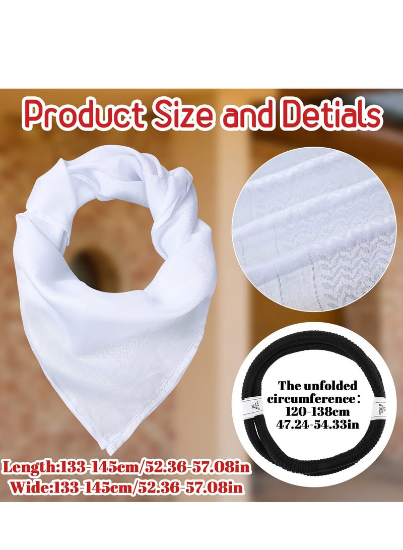 Lee Yon Men Headscarf with Aqel Rope, Arab Keffiyeh Shemagh Turban,Desert Keffiyeh Casual Headwear Scarf Neck Wrap Head Cover Turban Cap, White  - Image 2