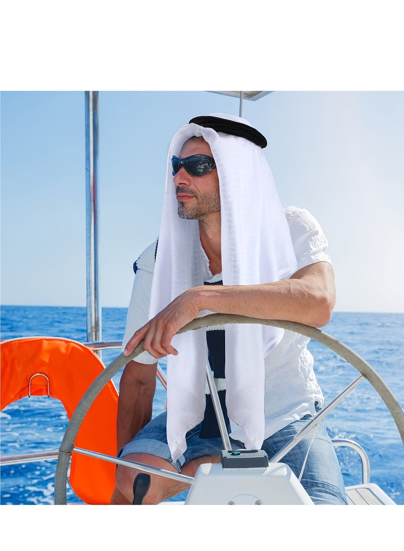 Lee Yon Men Headscarf with Aqel Rope, Arab Keffiyeh Shemagh Turban,Desert Keffiyeh Casual Headwear Scarf Neck Wrap Head Cover Turban Cap, White  - Image 4