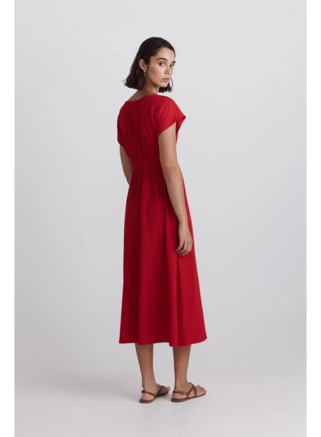 Springfield  Border print short sleeve midi dress for Women | Best Price UAE