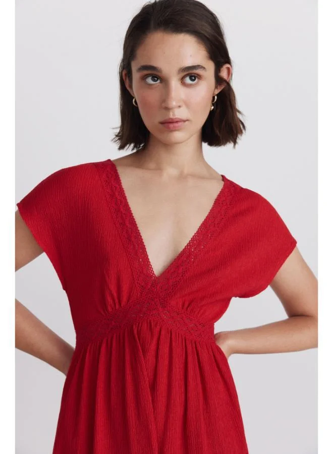 Springfield  Border print short sleeve midi dress for Women | Best Price UAE