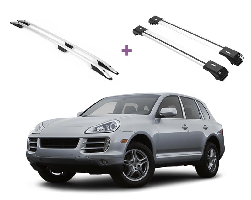 ERKUL Set of Roof Side Rails Rack Cross Bars for Porsche Cayenne 20032010 Complete Roof Rack System Enhanced Cargo Rooftop Luggage Carrier Kayak Canoe Ski Designed for Bare Roofs Silver